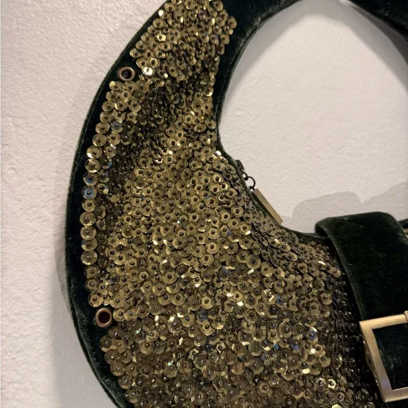 Big Buddha Emerald Velvet & Beaded Sequin Handbag - Gold Hardware - Rare - Picture 9 of 9